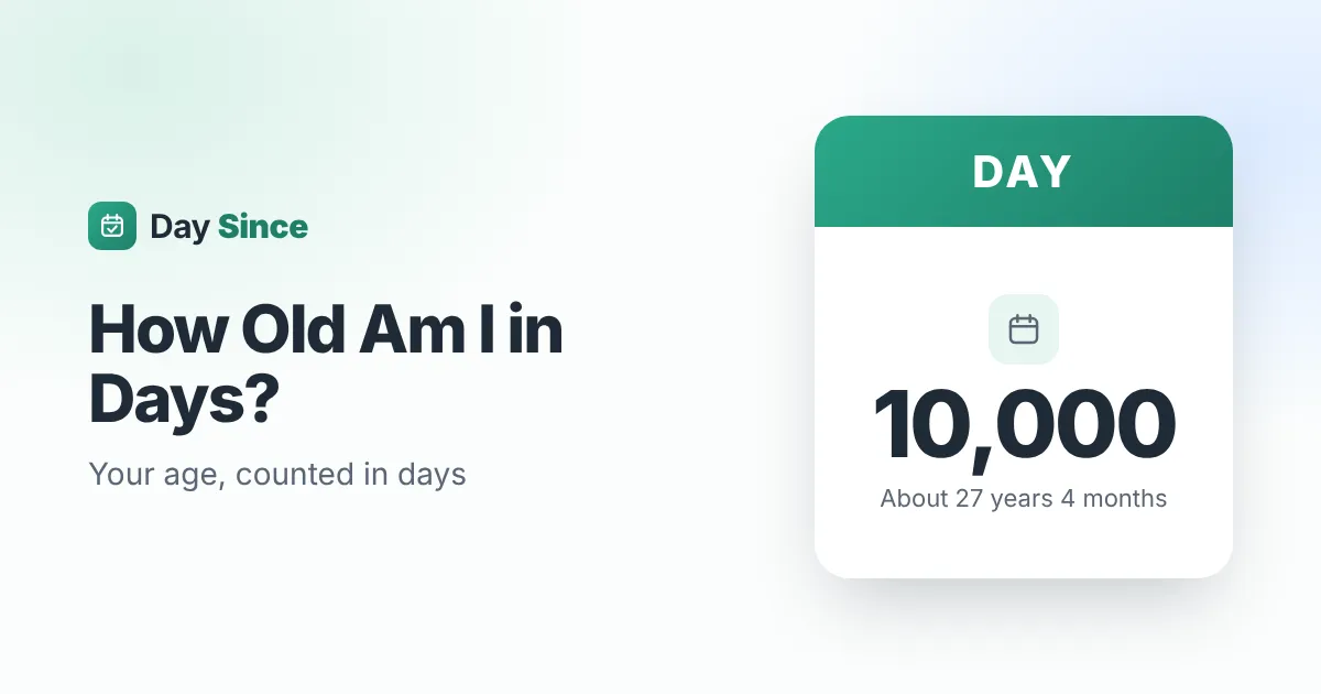 How old am I in days – age in days calendar showing 10,000 days – Day Since